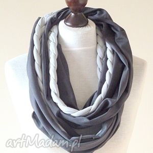 eko szal bawełniany z warkoczem grafitowo - popielaty, dzianina wiosna