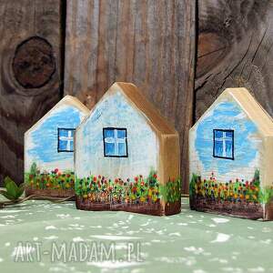 Domek dekoracyjny z drewna, ręcznie malowany - Łąka, domki