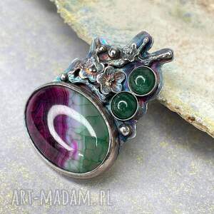 srebrny wisior z agatem harmonia barw a1144, zieleń i fiolet na wiosnę