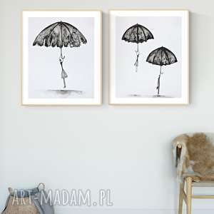 zestaw 2 obrazów 40x50 cm na szarym papierze - zamówienie, grafiki do salonu