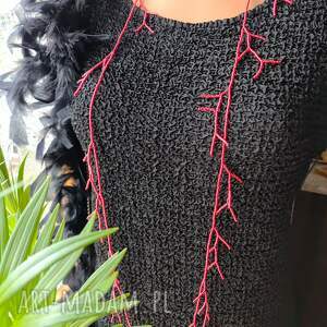 naszyjnik długi czerwony gałązki koralikowe nasz25 39, korale drobne koraliki