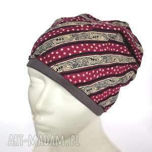 czapka przejściówka mała etno boho na podszewce, rozmiar glowy 55 - 56cm