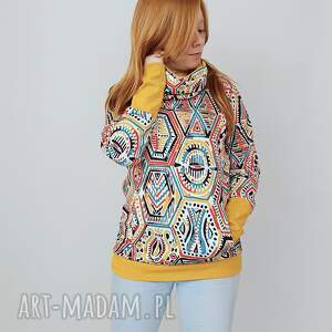 bluza damska aztecki styl 2xs - 3 xl z kominem jesień, kolorowa