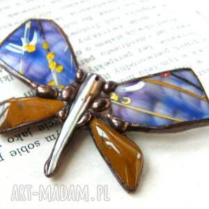 broszka: motyl malowany błękitno - miedziany
