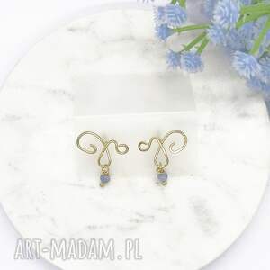 srebrne pozłacane kolczyki lines z kyanitem, inny wzór