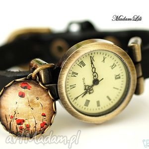 handmade zegarki skórzany zegarek pole makowe