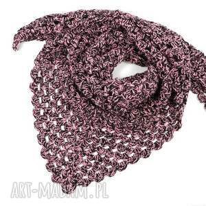 Dwukolorowa ciepła chusta ażurowa wiola robiona ręcznie na szydelkowa - na szydelku