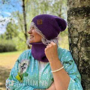 brain inside bawełniana czapka jesienna logo ekoskórka fiolet