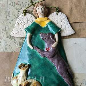 anioł z labradorem i 2 jrt, ceramika pies, jack rasell terrier