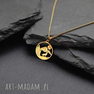 złocony naszyjnik - wilk i góry biżuteria z wilkiem, górami, górska