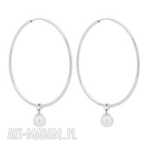 srebrne kolczyki duże koła z białymi perłami swarovski crystal, okrągłe wiszące