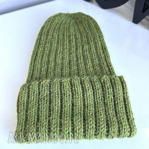 ręcznie robiona czapka wywijana laurin 100 alpaka 7238 zielona trawa czapeczka