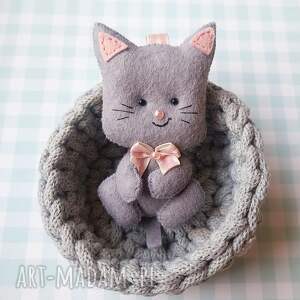 Brelok - szary kotek - kot, prezent, kawaii, walentynki