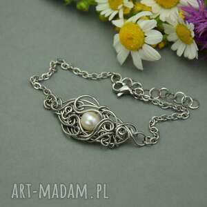 bransoletka regulowana perła wire wrapping