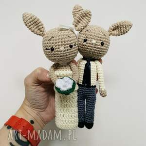 młoda para króliczki prezent ślubny handmade misie ślubne maskotki