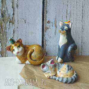handmade ceramika zestaw 3 kotków