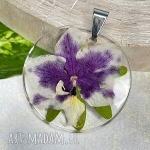 herbarium jewelry wisiorek z kwitnącą orchideą z1714, naturalna biżuteria