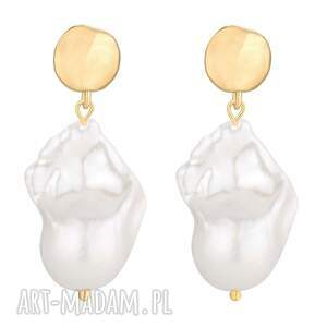 Złote kolczyki z barokowymi perłami - perła naturalna - barokowa, pozłacane