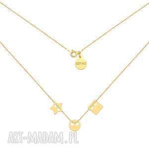 złoty naszyjnik z trzema zawieszkami kwadrat, gwiazdka karma