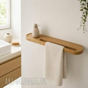 Półka łazienkowa z wieszakiem na ręcznik z litego dębu - 47,5 cm
