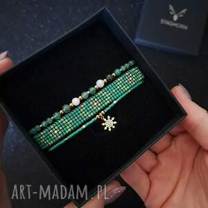 zestaw bransoletek emerald frost - awenturyn, kwarc różowy, agat mszysty zieleń