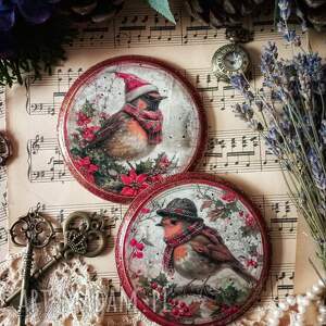 zimowe podkładki vintage z sikorkami, decoupage farmhouse, shabby chic