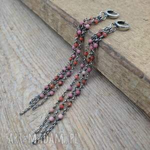 Kolczyki - karneol z rodonitem, srebro oksydowane, 925