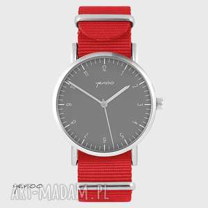 zegarki zegarek, bransoletka - simple elegance, szary czerwony, nato klasyczny