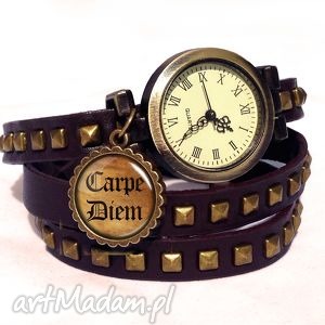 handmade carpe diem - zegarek/bransoletka na skórzanym pasku