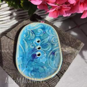 Turkusowa mydelniczka ceramiczna handmade - romantyczny wzór