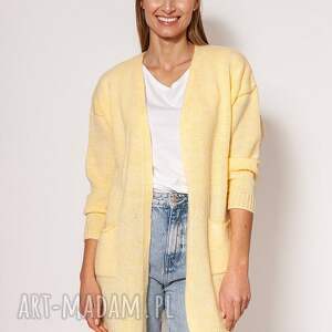 swetrowy płaszczyk - pa013 lemon mkm żółty sweter, sweter bez zapięcia damski