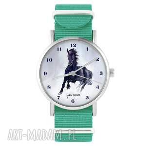 handmade zegarki zegarek - czarny koń cyfry - turkusowy, nylonowy