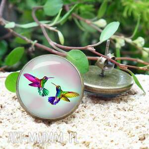 kolczyki z kolibrami w szkle, koliber, koliberki, egzotyczne ptaki