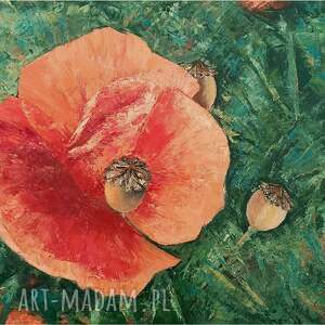 makowa harmonia, obraz olejny 55 x 40 cm maki, kwiaty, abstrakcja