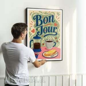 Plakat Kawa Bonjour 50x70 cm B2 - ilustracja do kuchni - art-Madam.pl
