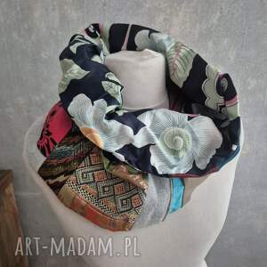 komin miękki patchworkowy kolorowy uniwersalny damski, cieply