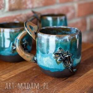 Prezent Duży kubek z grzybkami handmade | Forest moss brown | ok 550ml