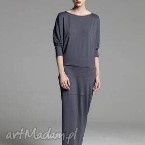 Sukienka Taylor, grafitowa, długa, prosta, dzianina