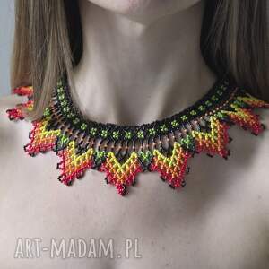 etniczny naszyjnik ogień słońca - kolia choker ember, beading, oryginalna