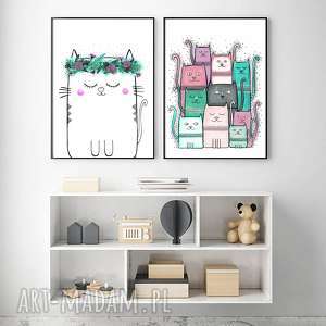 malgorzata domanska zestaw 2 prac A2, kot, koty, kotek, sztuka, plakat obrazek