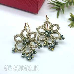 pomysł na prezent Kolczyki śnieżynki koronka frywolitka 098