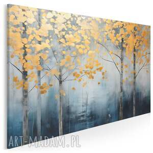 obraz do salonu - abstrakcyjny las złote liście drzewa 70x50 cm 103801