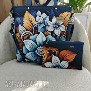 Prezent Torebka damska shopperka z kosmetyczką - kwiaty 2