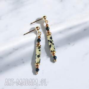 kolczyki jaspis dalmatyński, turmalin, hematyt sztyfty