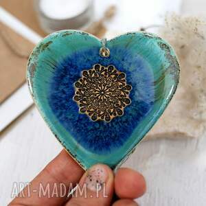 ręcznie zrobione dekoracje ceramiczne serce laguna - wisząca ozdoba ceramiczna