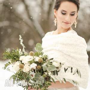 Komin slubny ecru, etola, narzutka, bolerko do sukni, okrycie do slubnej, futrzana