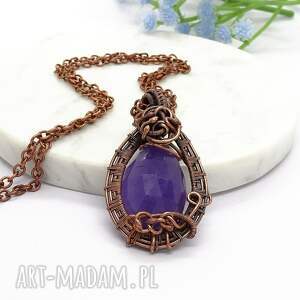 ladyc miedziany naszyjnik z fioletowym jadeitem biżuteria ze znaczeniem, amulet