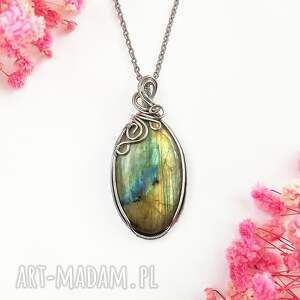 labradoryt owal stal chirurgiczna wisiorek - Naszyjniki