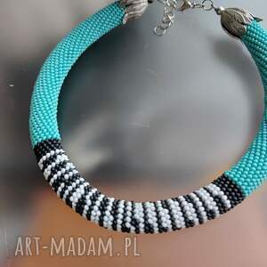 naszyjnik turkusowy zwierzęce wzory zebra, naszyjnik krótki obroża, choker