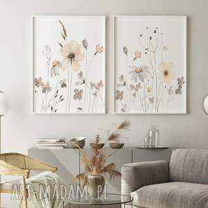 zestaw plakatów 2cz 30x40 cm polne kwiaty set226, plakaty natura białe obrazy